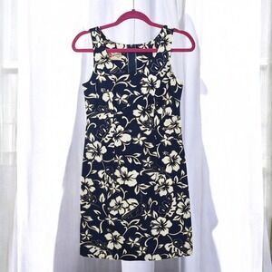 Hilo Hattie Hawaiian Dress Floral Sleeveless Sun Dress Navy Blue Woman Size 6‎